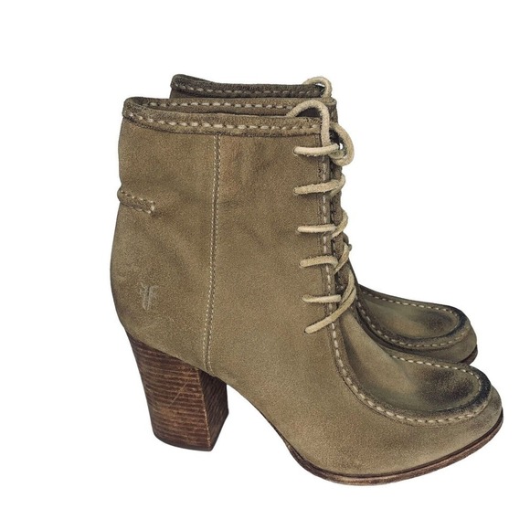 Frye Parker Moc Short Natural Oiled Suede Lace-Up Grannie Boot Womens Size 9 - Picture 1 of 11